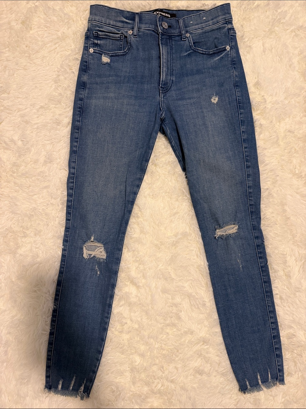 Express Distressed Skinny Jeans in Medium Blue